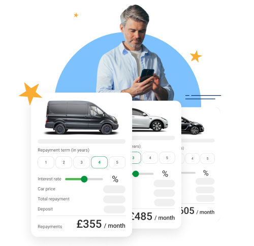 Man looking at a phone with a comparison of car finance offers