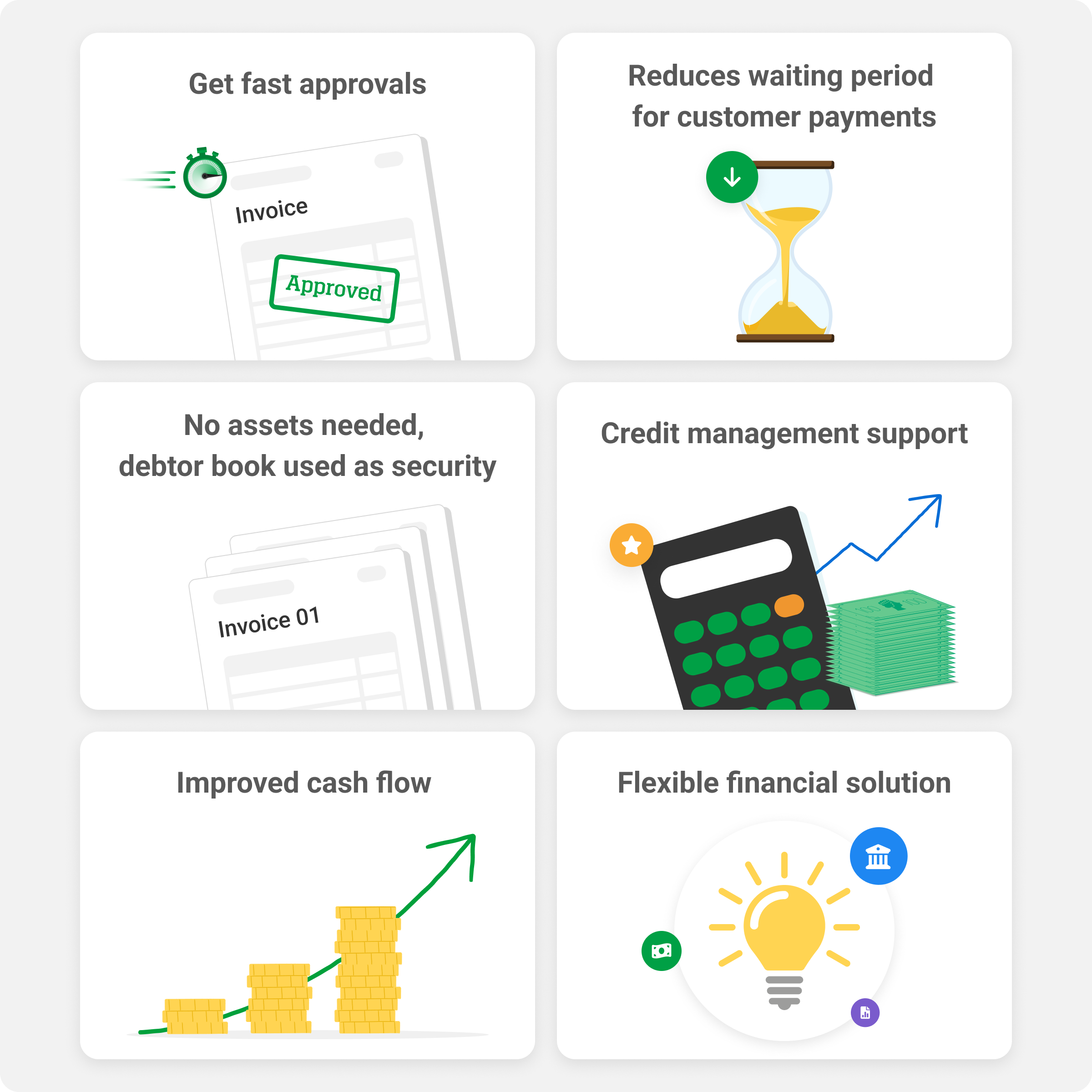 Infographic showing 6 reasons to use invoice finance